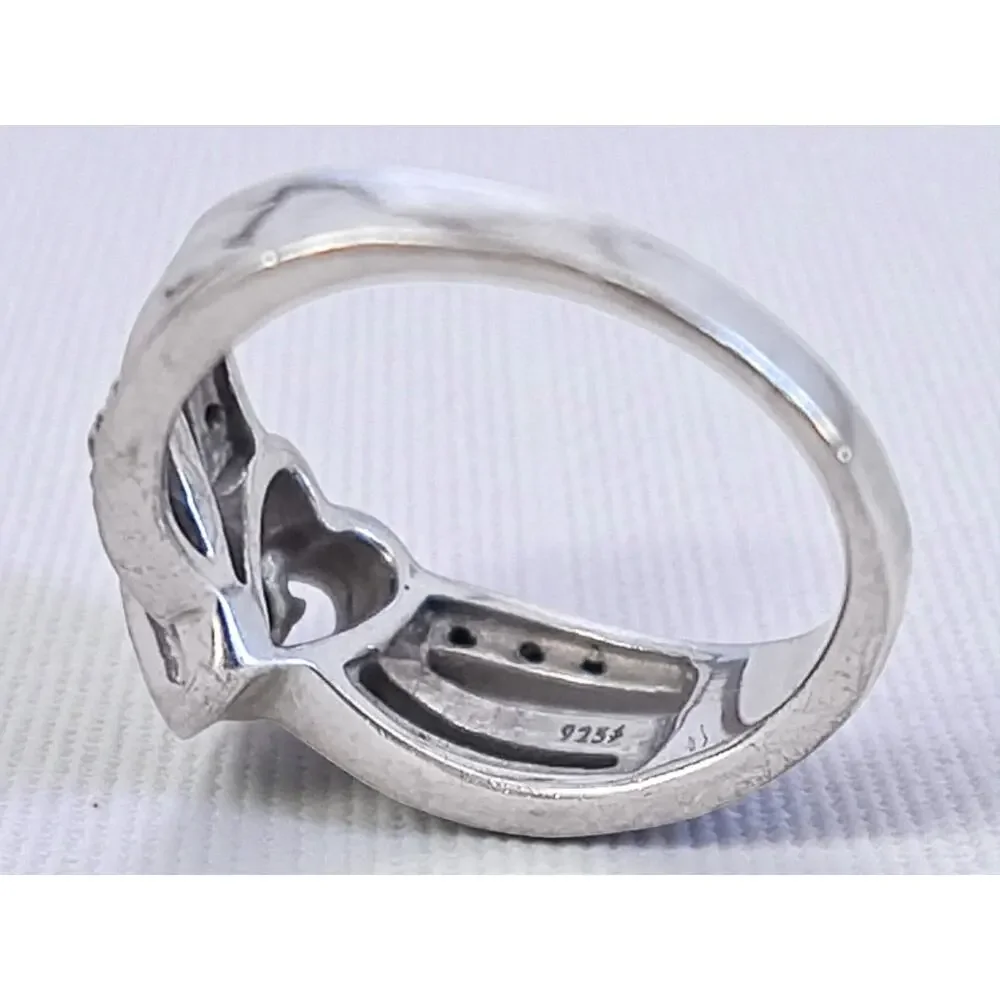 Vintage 925 Sterling Silver Cubic Zirconia Heart Ring Romantic Promise Size 6.5